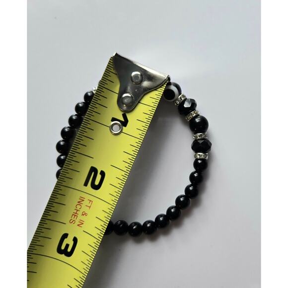 Two Stretchy Black Bracelets with Silver Toned Spacers - Picture 11 of 11